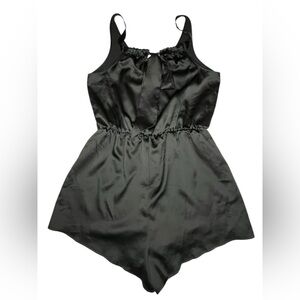 Victoria's Secret Size S - Satin Jumpsuit Bow Tie Back Elastic Waist Black NEW